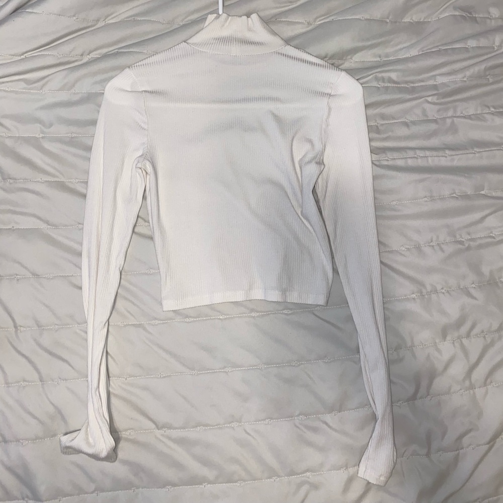 Aritizia Wilfred White Cropped Ribbed Turtle Neck Top